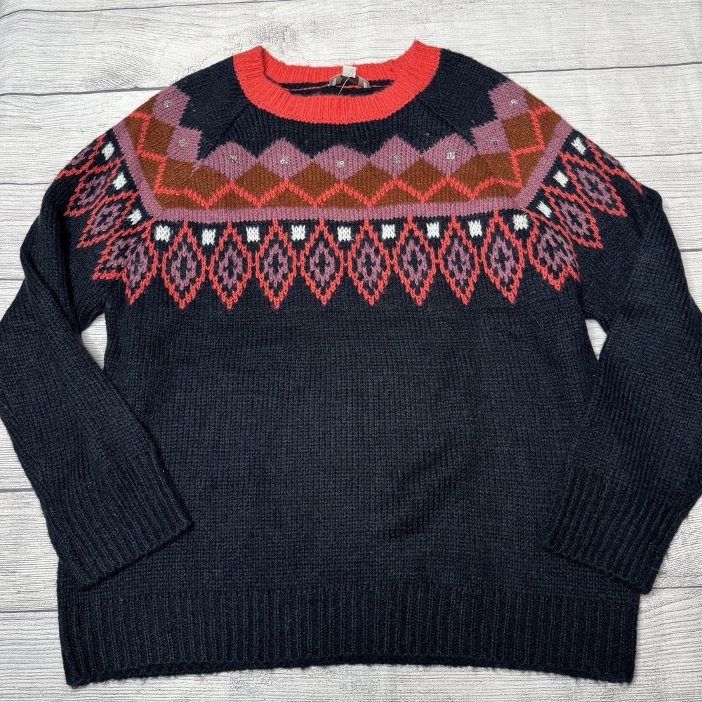 Loft Outlet‎ Fair Isle Navy Coral Crew Neck Sweater Size XL NWT